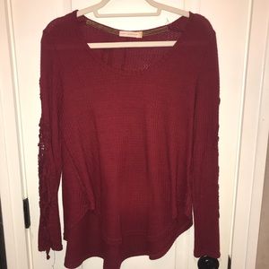 Burgundy Top with Lace Appliqués